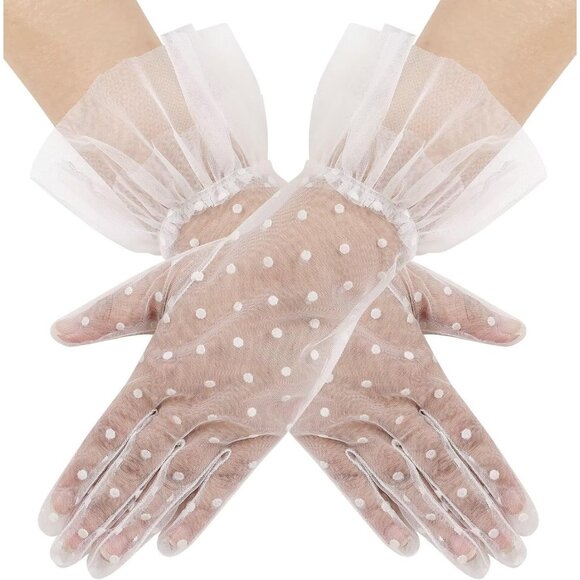 Accessories - Women's Lvory 07 Floral Short Length Lace Tulle Mesh Wrist Wedding Party Gloves